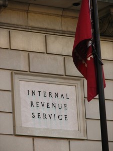 Picture of a fading IRS sign in Washington D.C.