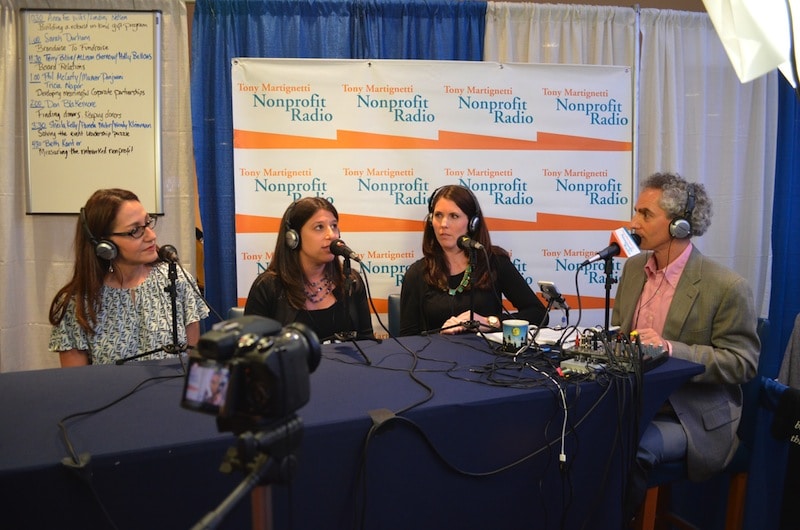 Picture of Tony Martignetti interviewing Sheila Kelly, Pamela Mohr, & Wendy Kleinman at Fundraising Day New York 2013